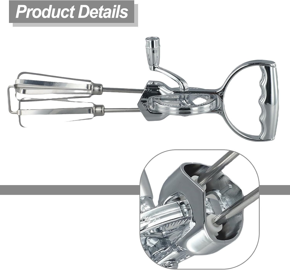 Manual Rotary Egg Beater With Stainless Steel Mixing Head And ABS Handle, 360 Degree Hand Crank Whisk For Kitchen Cooking Baking, Semi-Automatic Mixer Tool Saves Time Effort Easy Clean Dishwasher Safe