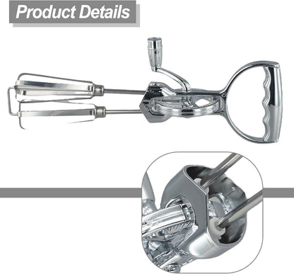 Manual Rotary Egg Beater With Stainless Steel Mixing Head And ABS Handle, 360 Degree Hand Crank Whisk For Kitchen Cooking Baking, Semi-Automatic Mixer Tool Saves Time Effort Easy Clean Dishwasher Safe
