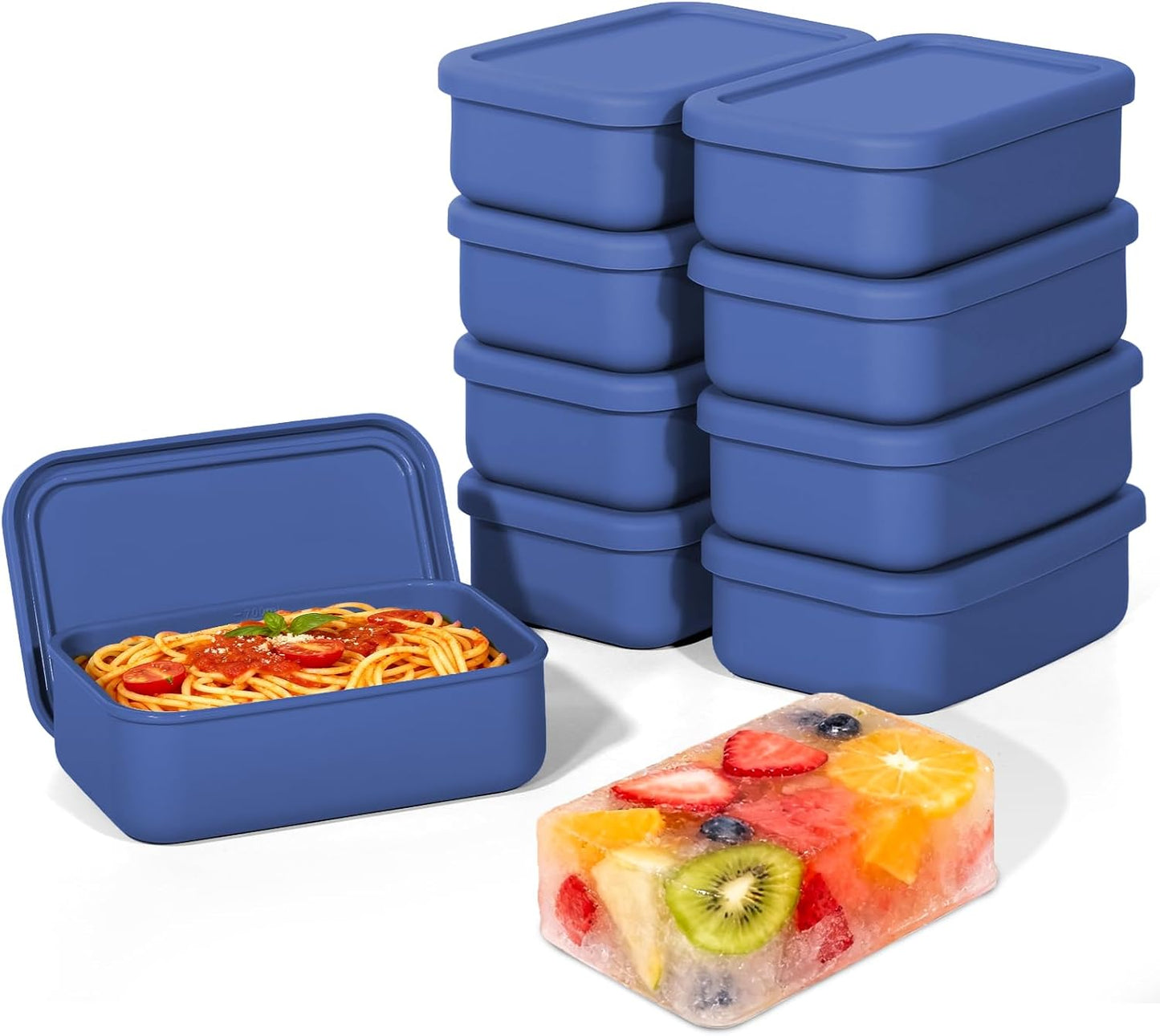 8 PCS 2 Cup Silicone Freezer Molds With Lid, Reusable Silicone Soup Freezer Tray for Meal Prep, Food Storage Containers for Freezing Sauces, Stews, Ice Cream (Blue)