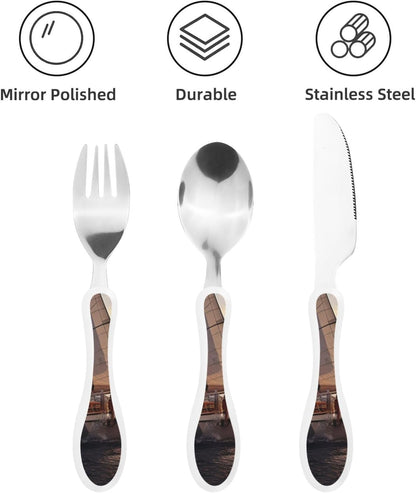 3-Piece Kids Silverware Set With Storage Case, Stainless Steel Reusable Children Safe Knife Spoon Fork Set Elephant Pattern Children Flatware Set For Kids Lunch Box