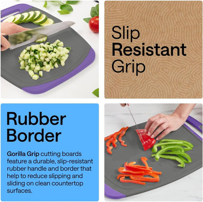GORILLA GRIP BPA-Free Reversible Kitchen Cutting Board Set of 3, US Designed, Nonporous, Juice Grooves Catch Liquid, Slip Resistant Border, Dishwasher Safe, Durable Large Food Chopping Boards, Black