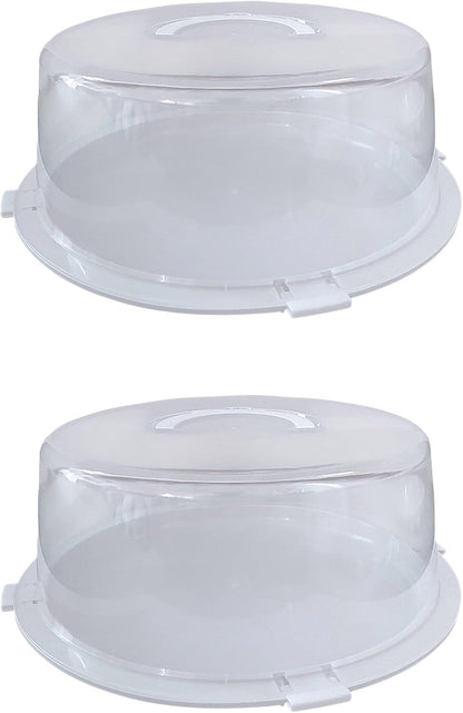 2 Reusable Cake Carriers with Lids 12x12x4.75 Inch BPA Free Lightweight Plastic Containers Fits 10-Inch Cakes – Freezer Safe Stackable Storage with Handles for Transport