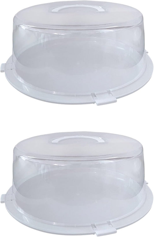 2 Reusable Cake Carriers with Lids 12x12x4.75 Inch BPA Free Lightweight Plastic Containers Fits 10-Inch Cakes – Freezer Safe Stackable Storage with Handles for Transport
