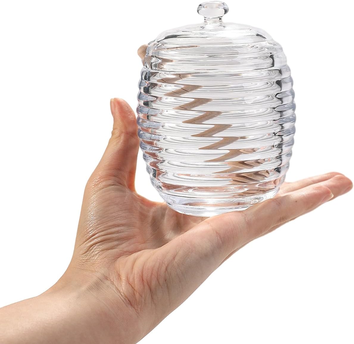 Honey Jars,9 oz Clear Glass Honey Pot Set with Dipper and Lid - Glass Honey Dispenser,Syrup Jar,Containers for Kitchen - Honeypot with Dipper Sticks - Honey Containers (Hexagon)
