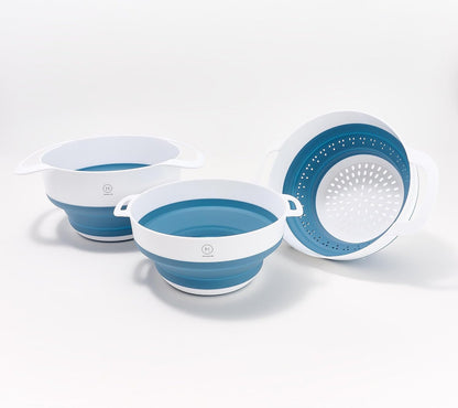 Henning Lee Set of 3 Nestable Colander and Bowls – Collapsible, Space-Saving, BPA-Free (Red)