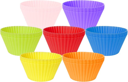 28 Pack Silicone Baking Cups, 7 Colors 2.64 inches Muffin Cups, Reusable Cupcake Mold, Non-Stick Cake Lining