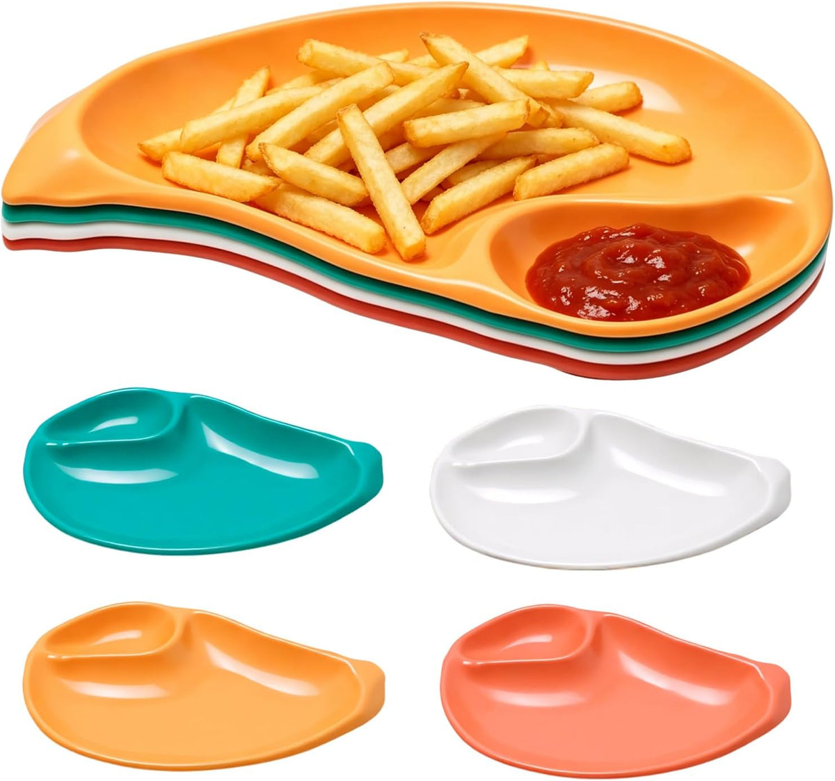 4 Pcs Split Party Platter Chips and Dip Serving Dish (5.9"x5.9") Serving Trays for Entertaining with Sauce Holder for Salad Dumpling (White)