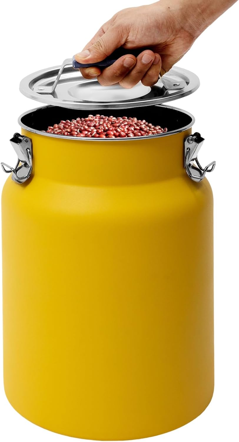 Sealed Rice Storage Container, 12L/3gal Stainless Steel Kitchen Food Storage Bin with Lids Locking Clamp, Airtight Canisters Container for Flour Rice Cereal Grain Coffee Bean (Red)