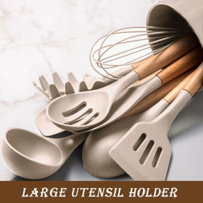 33-Piece Silicone Kitchen Cooking Utensils Set with Holder| Heat-Resistant | Non-Stick Cooking Utensils with Wooden Handles – BPA-Free Cookware Utensils set | Kitchen Tools Great for Gifting (GREEN)