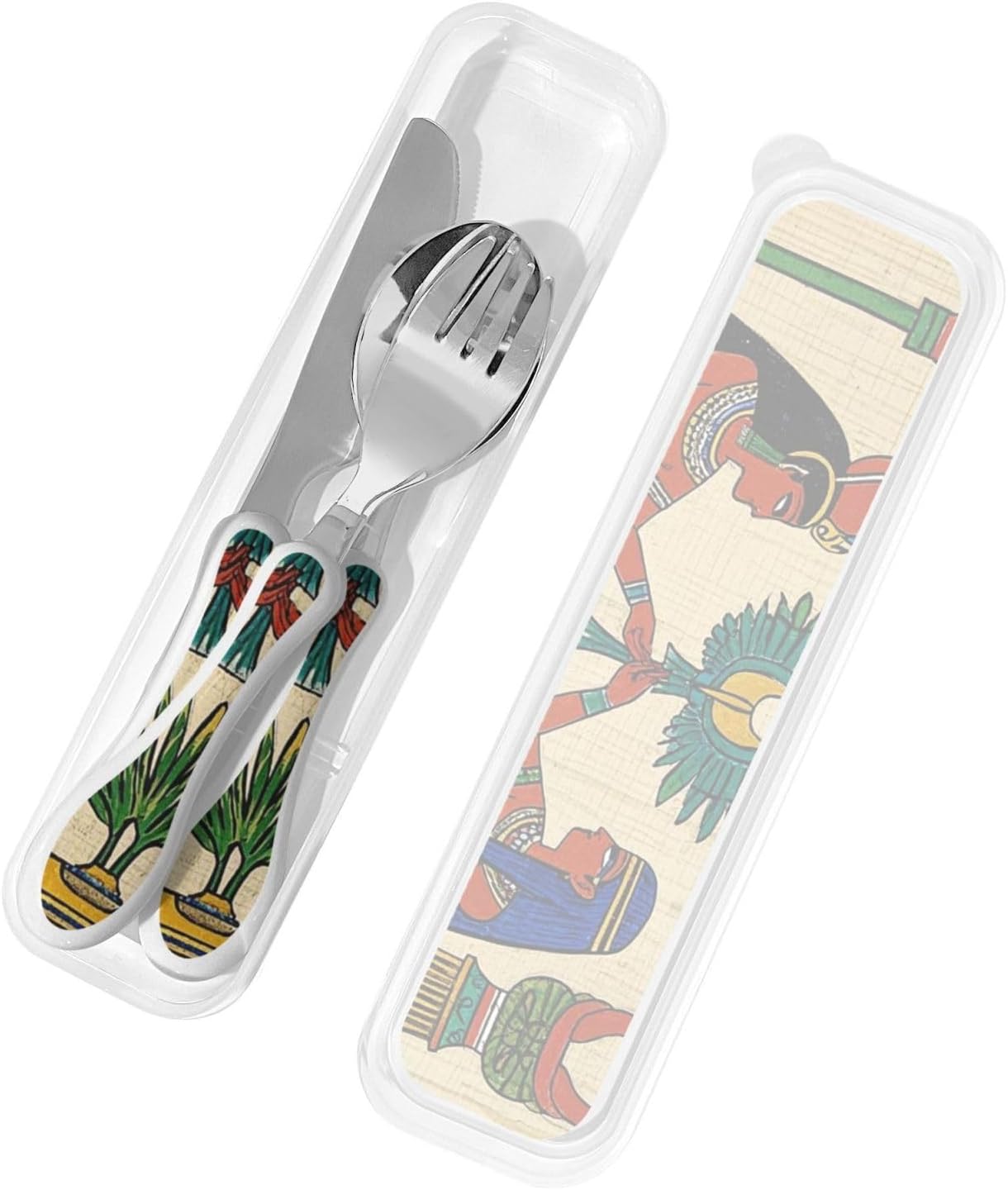 3-Piece Kids Silverware Set With Storage Case, Stainless Steel Reusable Children Safe Knife Spoon Fork Set Dreamy Jellyfish Print Children Flatware Set For Kids Lunch Box