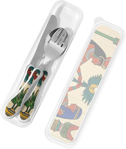 3-Piece Kids Silverware Set With Storage Case, Stainless Steel Reusable Children Safe Knife Spoon Fork Set Dreamy Jellyfish Print Children Flatware Set For Kids Lunch Box