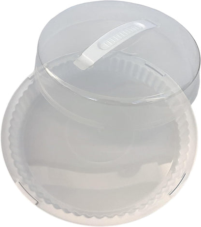 Plastic Pie Carrier with Lid – 10.375” Diameter, BPA-Free – Clear Dome with White Base – Freezer Safe Lightweight Pie Holder with Handle & Slide Lock for Transport & Storage, Fluted, Ridged Base