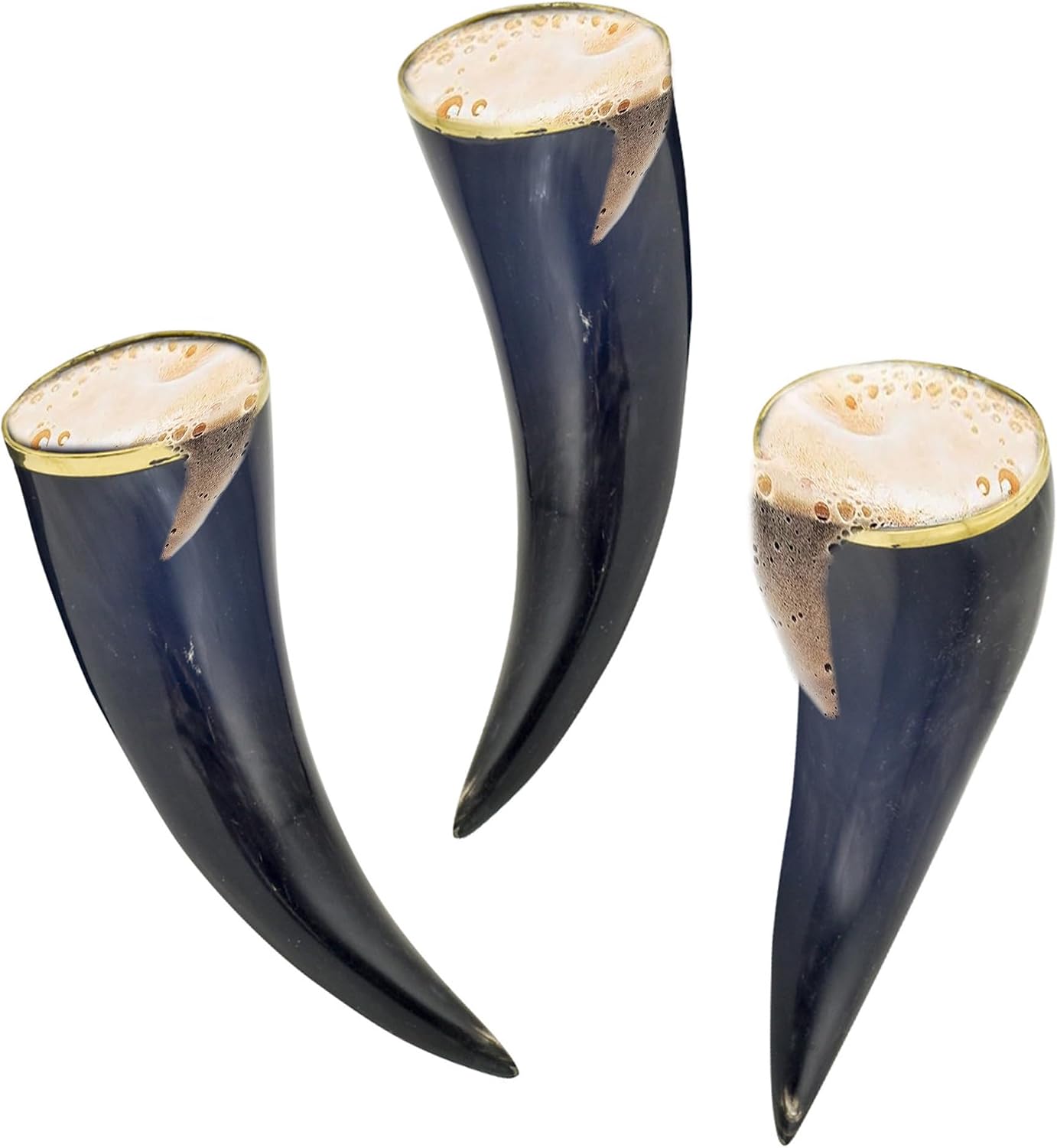 Armory Replicas™ 3-Piece Buffalo Drinking Horn Set – Handmade Natural Horn Cups with Earth Design, Viking Style Mead Ale Wine Cups for Feasts, Parties & Collectors