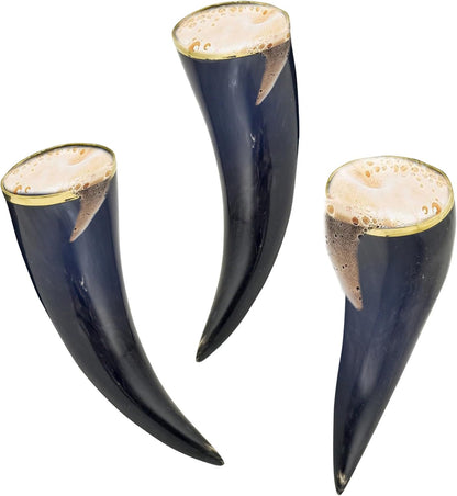 Armory Replicas™ 3-Piece Buffalo Drinking Horn Set – Handmade Natural Horn Cups with Earth Design, Viking Style Mead Ale Wine Cups for Feasts, Parties & Collectors