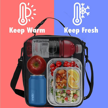 opux Insulated Lunch Box for Men Women Adult, Compact Lunch Bag for Kids Boy Girl Teen, Soft Lunch Cooler Bag for Work School, Leakproof Lunchbox Lunch Pail with Clip-on Buckle, Grey Flowers