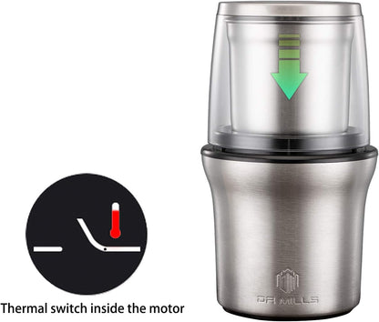 DR MILLS DM-7412M Stainless Steel Electric Dried Spice and Coffee Grinder,2 in 1 Wet and Dry, Detachable Cups, Dishwasher Safe