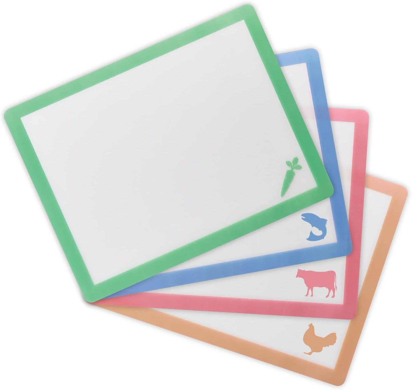 HIC Kitchen Flexible Cutting Board Mat Set, Color-Coded with Icons, Food-Grade Nonporous BPA-Free Plastic, Set of 4