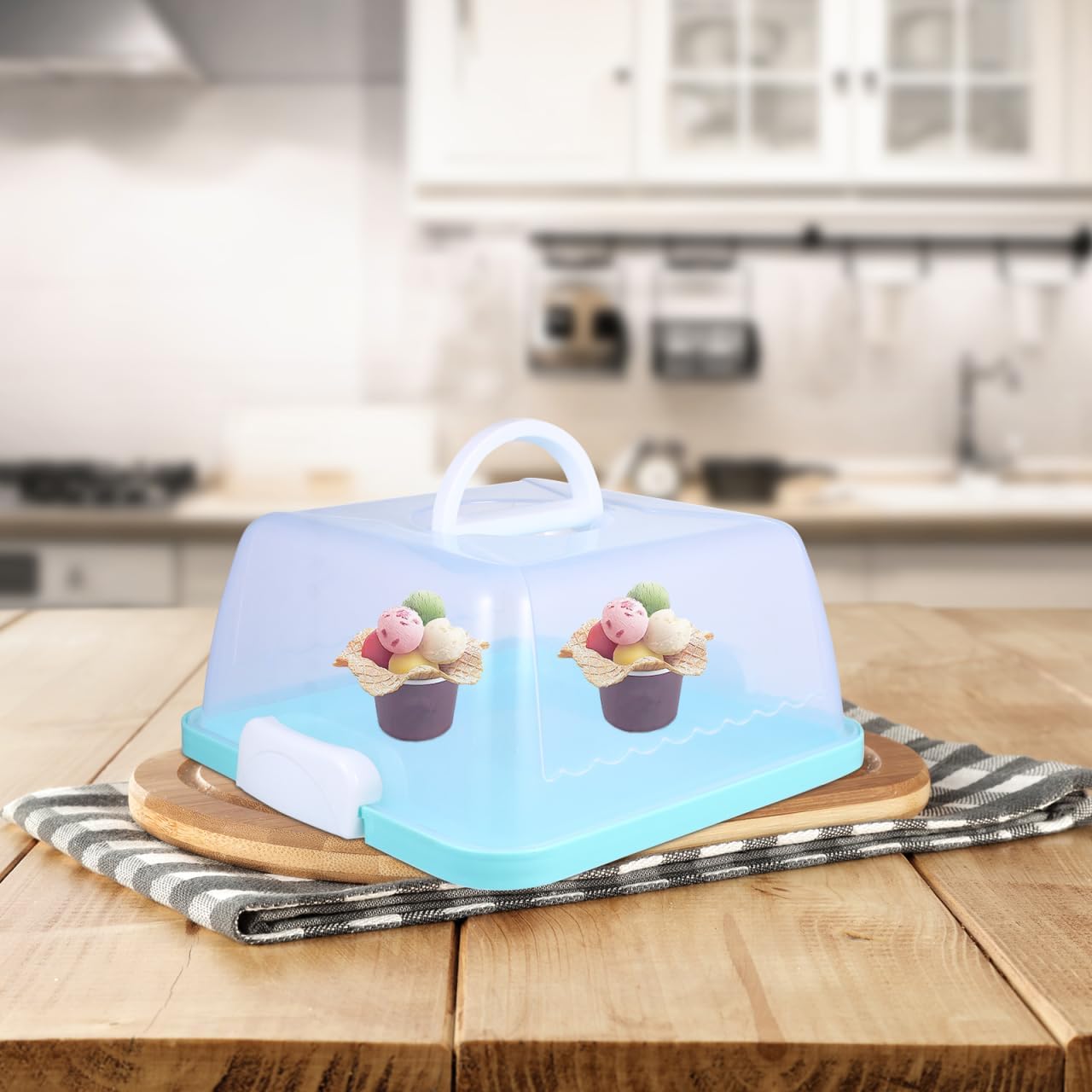 Square Cake Carrier Cover Portable Cake Carrier Cake Storage Box Handle Blue 8 Inch