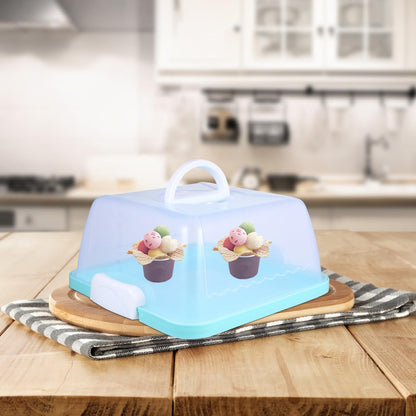 Square Cake Carrier Cover Portable Cake Carrier Cake Storage Box Handle Blue 8 Inch