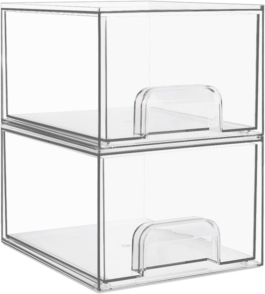 Vtopmart 4 Pack Small Clear Stackable Storage Drawers,Acrylic Bathroom Makeup Organizer,Plastic Storage Bins for Vanity, Undersink, Kitchen Cabinets, Pantry, Home Organization