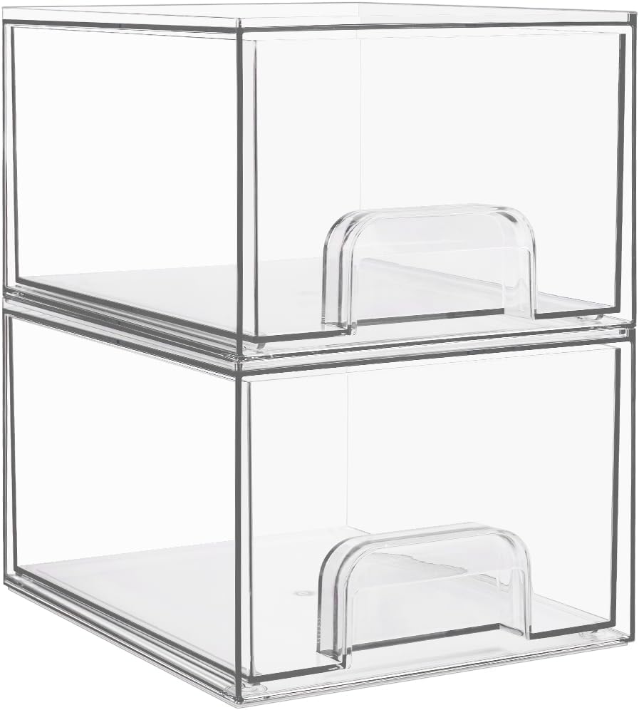 Vtopmart 10 Pack Small Clear Stackable Storage Drawers, Acrylic Bathroom Makeup Organizer, Plastic Storage Bins For Vanity, Undersink, Kitchen Cabinets, Pantry, Home Organization