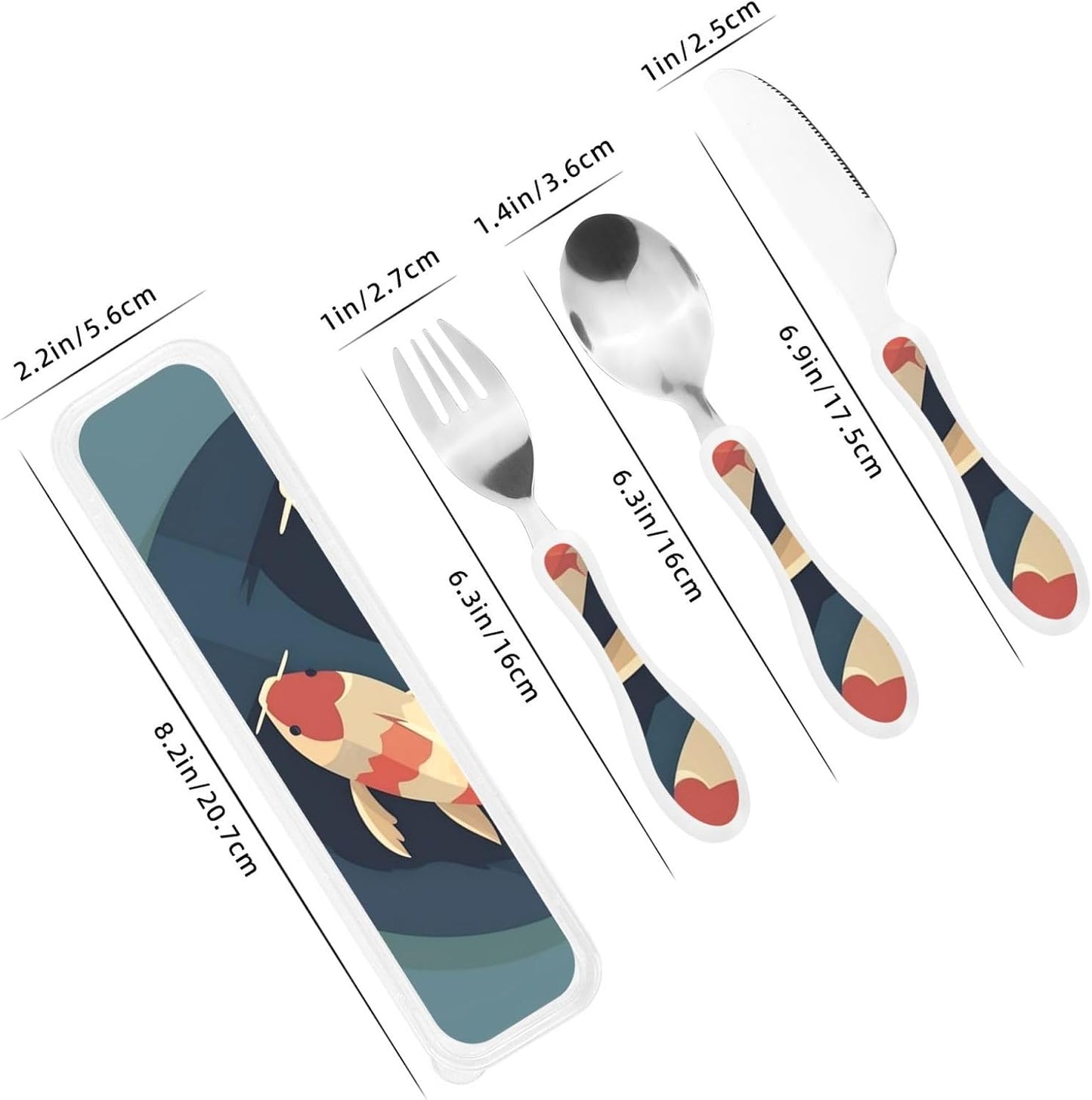 Stainless Steel Kids Silverware Set, Flat Koi Fish Utensil Set Reusable Children Safe Knife Spoon Fork Set With Storage Case Dishwasher Safe For Lunch, Travel Outdoors