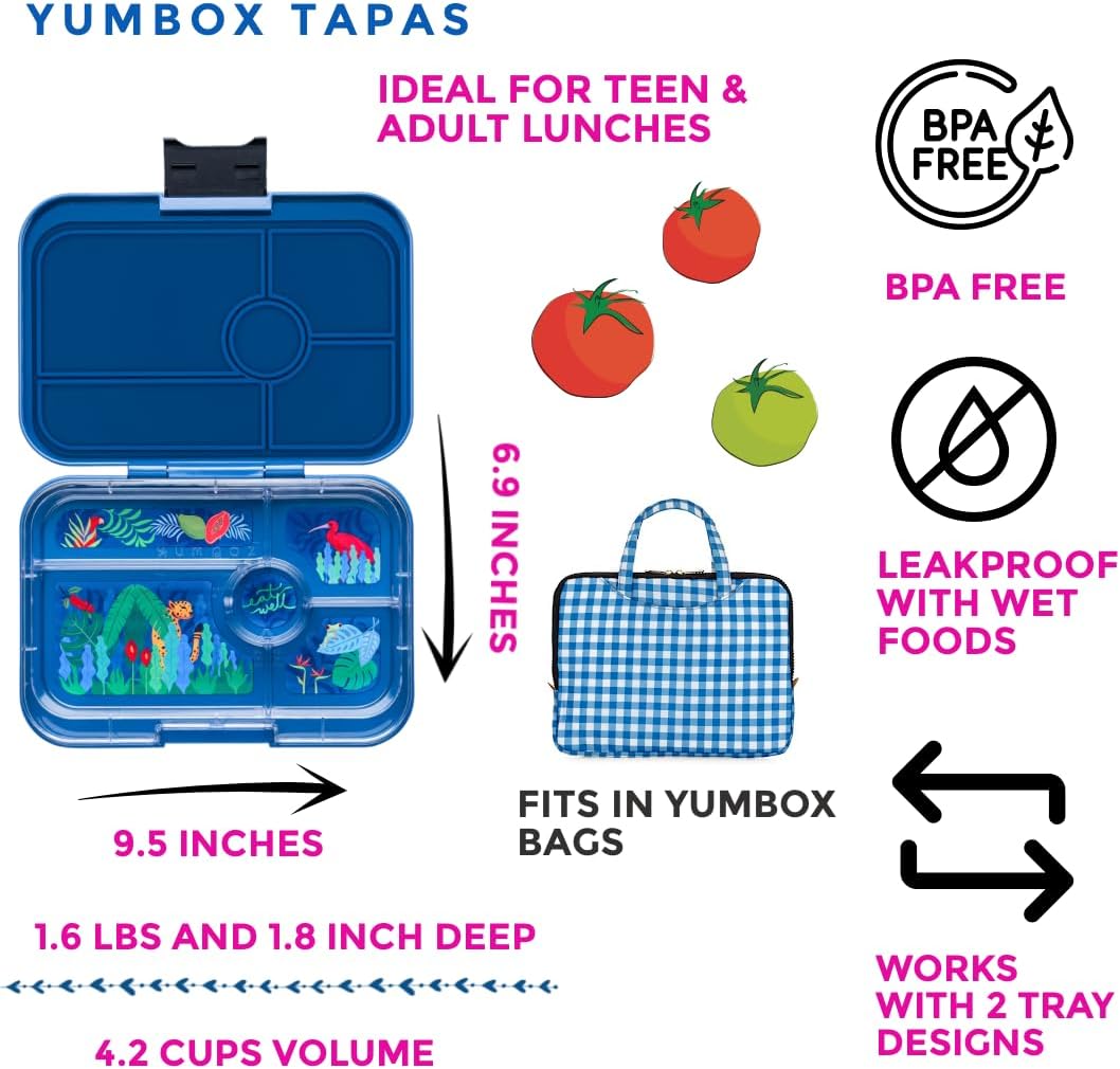 Yumbox Tapas Leakproof Bento Box, 5 Compartments, Antibes Blue | Large Capacity Design | Removable Compartment Tray | Easy-Open Single Latch | Ideal for Teens & Adults | Dishwasher-Safe Tray