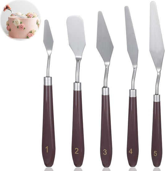 5 Pcs Cake Spatula Stainless Steel Cake Decorating Spatula Cakes Apatula Palette Knife Icing Frosting Cream Spatulas Baking Pastry Tool For Frosting Fondant Chocolate