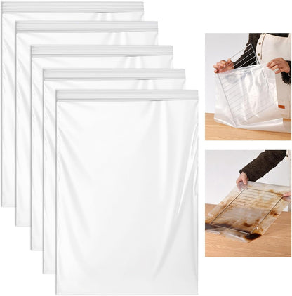 5 Pack Heavy Duty Reusable Oven Rack Cleaner Bags, Leak-Resistant PE Bags for Deep Soaking Grill Grates & BBQ Racks, No Cleaner Included