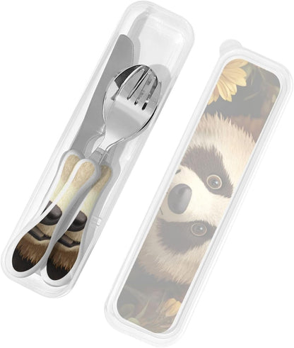 3-Piece Kids Silverware Set With Storage Case, Stainless Steel Reusable Children Safe Knife Spoon Fork Set Blue Active Girl Running Sunset Children Flatware Set For Kids Lunch Box - Colors B
