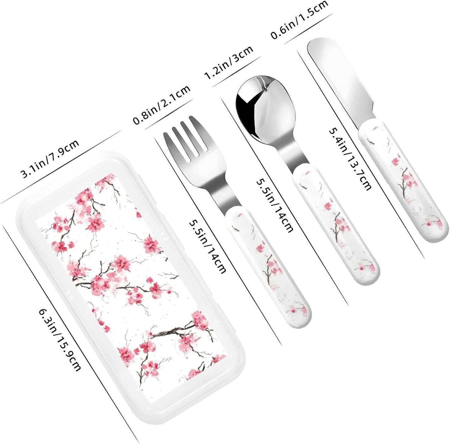 Stainless Steel Kids Silverware Set, Cherry Blossom Utensil Set Reusable Children Safe Knife Spoon Fork Set With Storage Case Dishwasher Safe For Lunch, Travel Outdoors