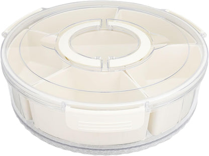 Divided Serving Tray with Lid & Handle, Plastic Portable Food Storage Container Snack Platters Divided Serving Platter with 6 Compartments for Fruit Snack Candy, Nut
