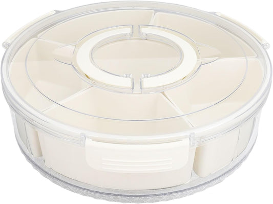 Divided Serving Tray with Lid & Handle, Plastic Portable Food Storage Container Snack Platters Divided Serving Platter with 6 Compartments for Fruit Snack Candy, Nut