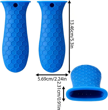 2-Pack Premium Silicone Handle Covers for Cast Iron Skillets, Maximum Heat Protection Non-Slip Pot Holder Sleeves with Anti-Slip Design for Frying Pans, Cookware (Blue)