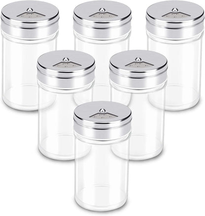 Segarty Spice Jars, 3 oz Spice Bottles with Shaker Lids, Glass Empty Seasoning Containers with Adjustable Pour Holes for Kitchen Spice Storage Stainless Steel Flow Top Salt and Pepper Shakers
