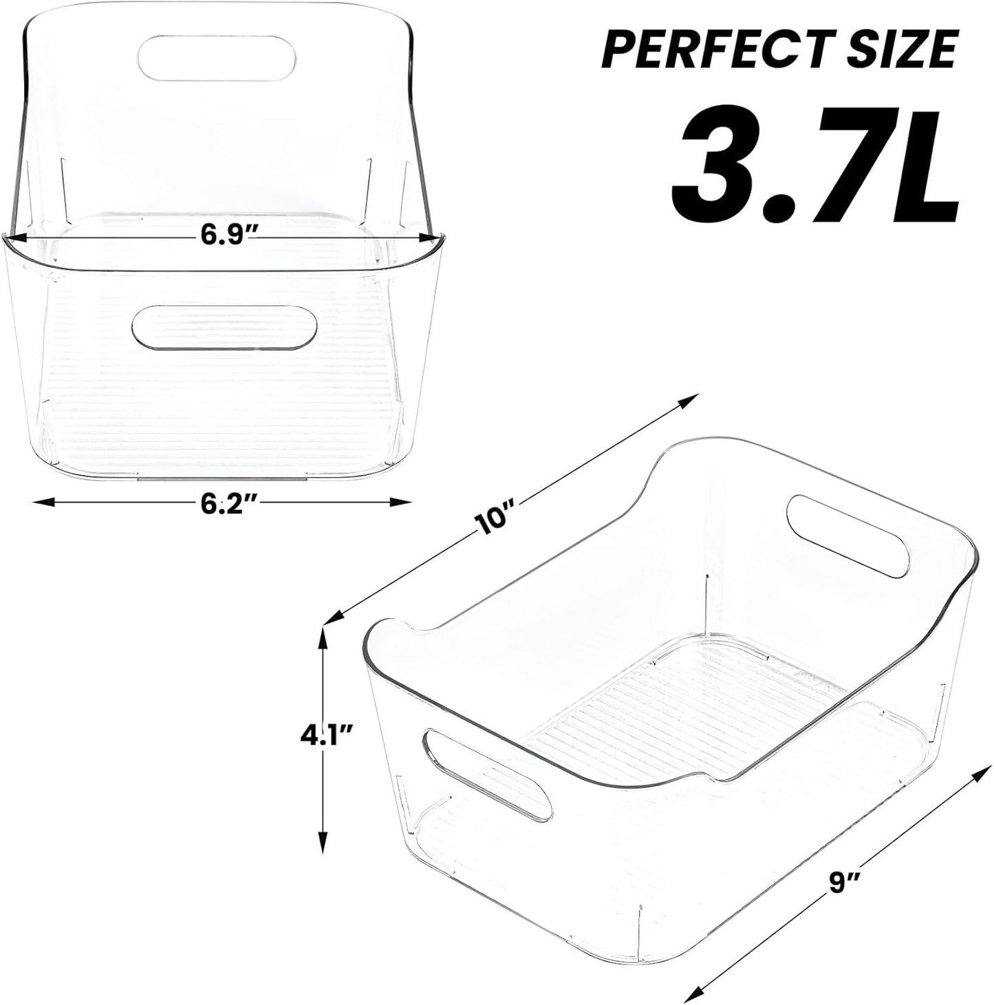 CiWiVOKi 6 Pack Clear Stackable Storage Bins with Bamboo Lids, 3.7L BPA-Free Plastic Organizer Containers with Handles, for Pantry, Kitchen, Fridge, Bathroom, Cabinet & Closet Organization