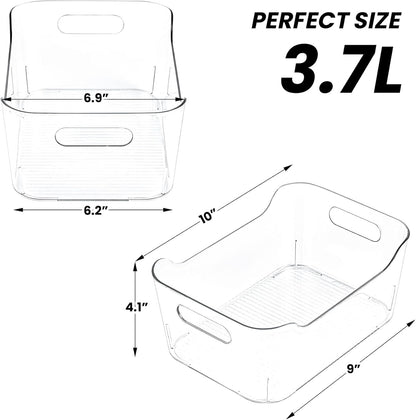 CiWiVOKi 6 Pack Clear Stackable Storage Bins with Bamboo Lids, 3.7L BPA-Free Plastic Organizer Containers with Handles, for Pantry, Kitchen, Fridge, Bathroom, Cabinet & Closet Organization