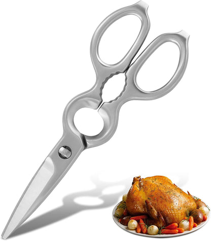 Stainless Steel Kitchen Shears Heavy Duty Full-Steel Forged Metal Scissors for Food, Professional Chef Shears Bone Cutting Meat Pizza Scissors Kitchen Utensils Come Apart, Silver