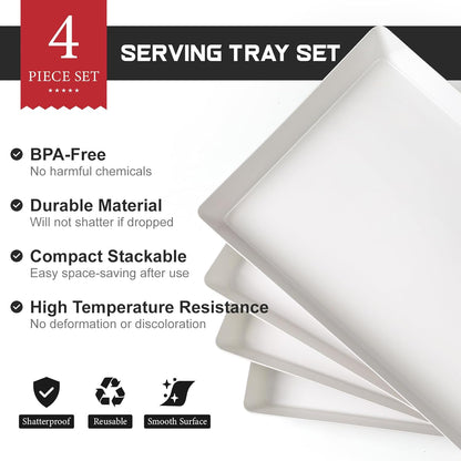 8 Pack, 16" x 11" Large White Serving Trays Set - Reusable Plastic Serving Platters for Cookie, Appetizer, Charcuterie, Snack, Dessert, Party Food Display - Stackable Kitchen CounterTop Tray, BPA Free
