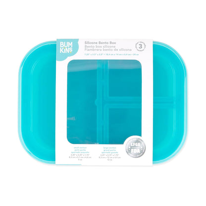 Bumkins Snack/Lunch Bento Box for Kids and Adults, 3 Compartment Container, Leak Proof Lid, for Portioning, Large Section Can Hold Sandwich, Food-Safe LFGB Platinum Silicone, Microwave-Safe, Pink