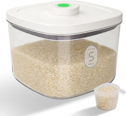 Airtight Rice Container with Measuring Cup, BPA-Free Clear PET Plastic Food Storage Container Pantry Organizers and Storage Sugar Cookies Flour Rice Container (5.6 L / 5.92 QT)