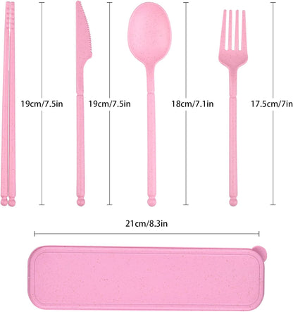 Reusable Travel Utensils Set with Case, 4 Sets Plastic Portable Knife Fork Spoons Tableware for Kids Adults Travel Picnic Camping Utensils