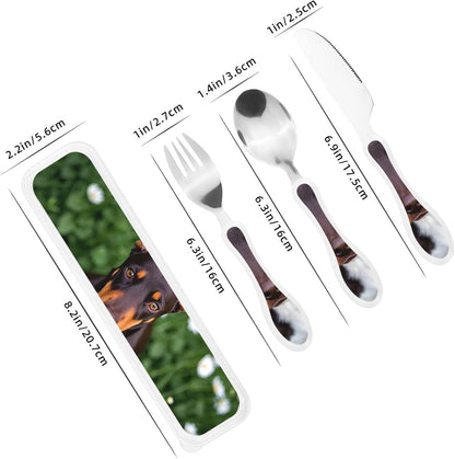 3-Piece Kids Silverware Set With Storage Case, Stainless Steel Reusable Children Safe Knife Spoon Fork Set Cute Puppy Children Flatware Set For Kids Lunch Box