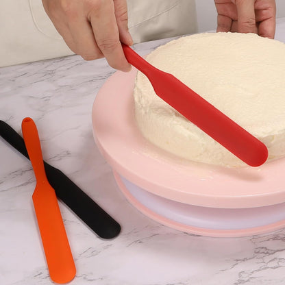 【6 Pack】Silicone Jar Spatula,Cake Cream Butter Spatulas,Icing Spatula,Sourdough Spatula with Long Handle, Jar Scraper Spatula (Black,Red,Orange,Blue,Green,Purple)