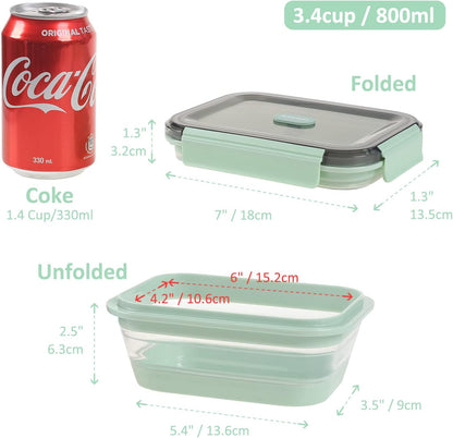 Collapsible Food Storage Containers with Lids, 4 Pack, 40 oz Silicone 1-Compartment Meal Prep Containers Reusable, Lunch Bento Boxes for Adults, Microwave Freezer Dishwasher Safe, BPA-Free, Black