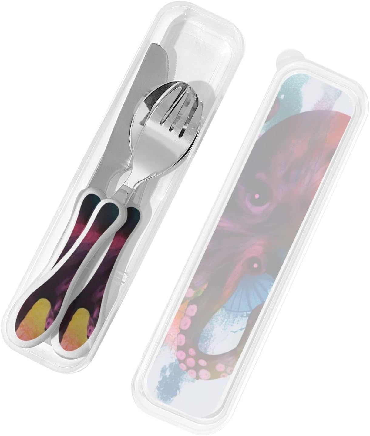 3-Piece Kids Silverware Set With Storage Case, Stainless Steel Reusable Children Safe Knife Spoon Fork Set Butterfly On Beautiful Flower Children Flatware Set For Kids Lunch Box