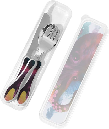 3-Piece Kids Silverware Set With Storage Case, Stainless Steel Reusable Children Safe Knife Spoon Fork Set Butterfly On Beautiful Flower Children Flatware Set For Kids Lunch Box