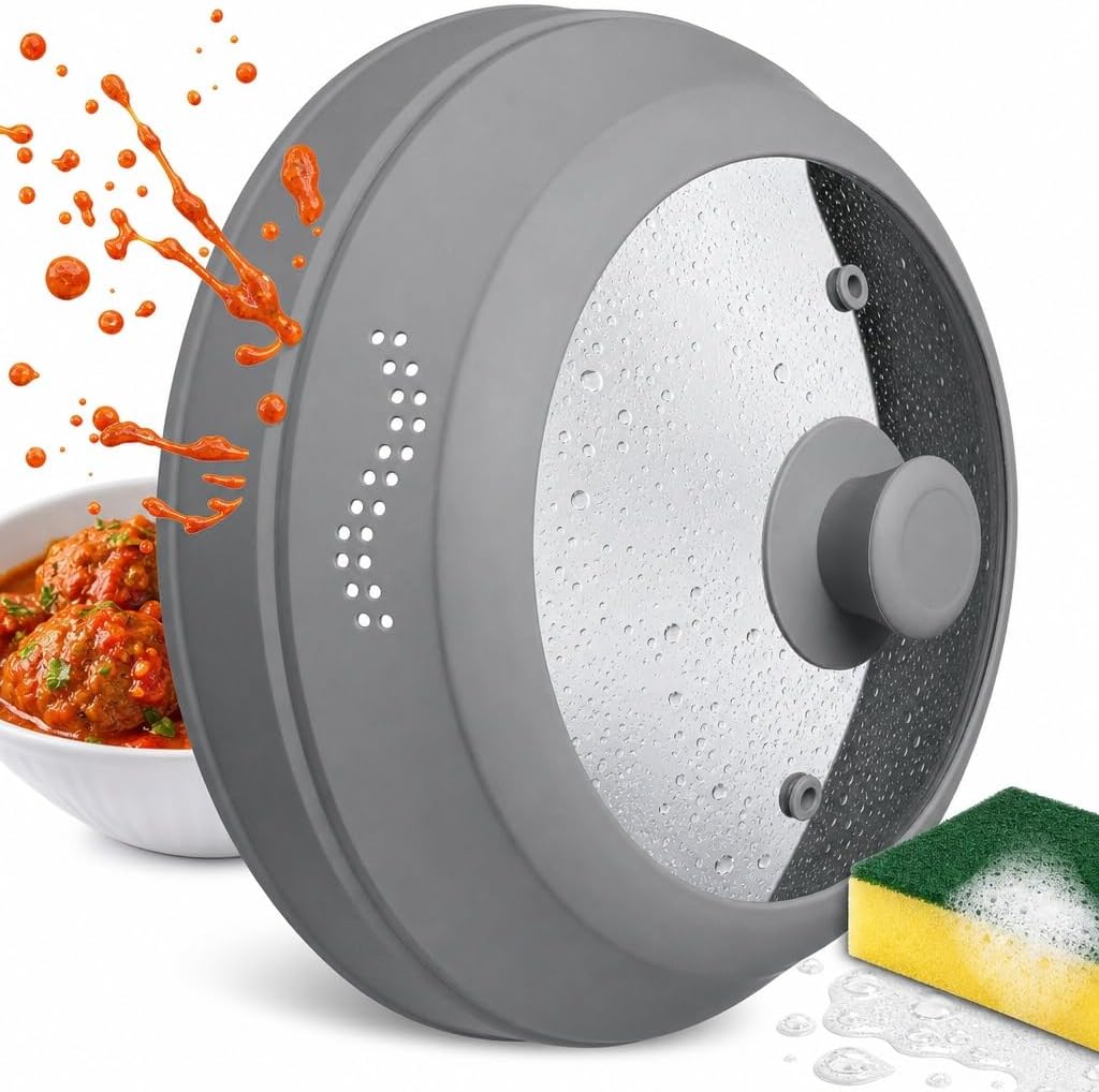 Microwave Splatter Cover Guard – Glass Silicone Dish Cover, Collapsible
