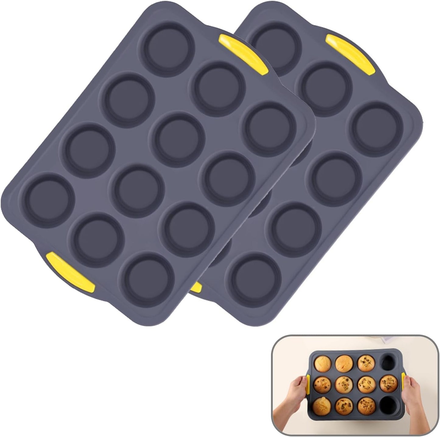 Silicone Muffin Pan, Cupcake Pan, Set of 2, 12-Cup Muffin Pans, Non-Stick Bakeware, Silicone Muffin Pan for Baking, Easy to Release and Clean, Molds for Homemade Cupcakes & Muffins (Blue)