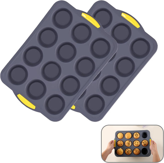 Silicone Muffin Pan, Cupcake Pan, Set of 2, 12-Cup Muffin Pans, Non-Stick Bakeware, Silicone Muffin Pan for Baking, Easy to Release and Clean, Molds for Homemade Cupcakes & Muffins (Blue)